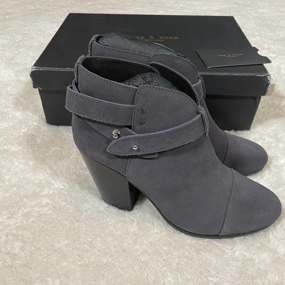 Rag & Bone Harrow Boot Suede Navy Stacked Heel Bootie Ankle Straps 39 9 - Picture 4 of 8